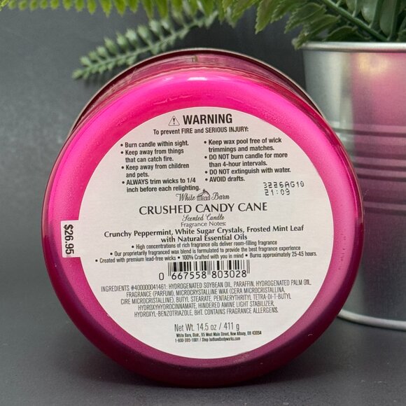 BBW Crushed Candy Cane White Barn Bath & Body Works 3 Wick Candle - Picture 9 of 10